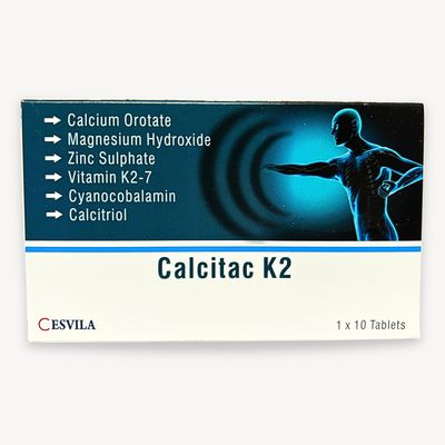 Cesvila Calcitac K2 Calcium + Vitamin K2-7 Supplement for Men & Women(30 Tablets) | With Magnesium, Zinc & Vitamin B12 | Supports Bone Health (Pack of 3)