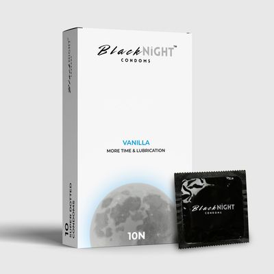 BlackNight More Time & Super Dotted Flavored Condoms for Men Honeymoon Special Pack of 10 (Lubricated, Premium Latex, Dotted, Flavored) (Pack Of 1, Vanila)