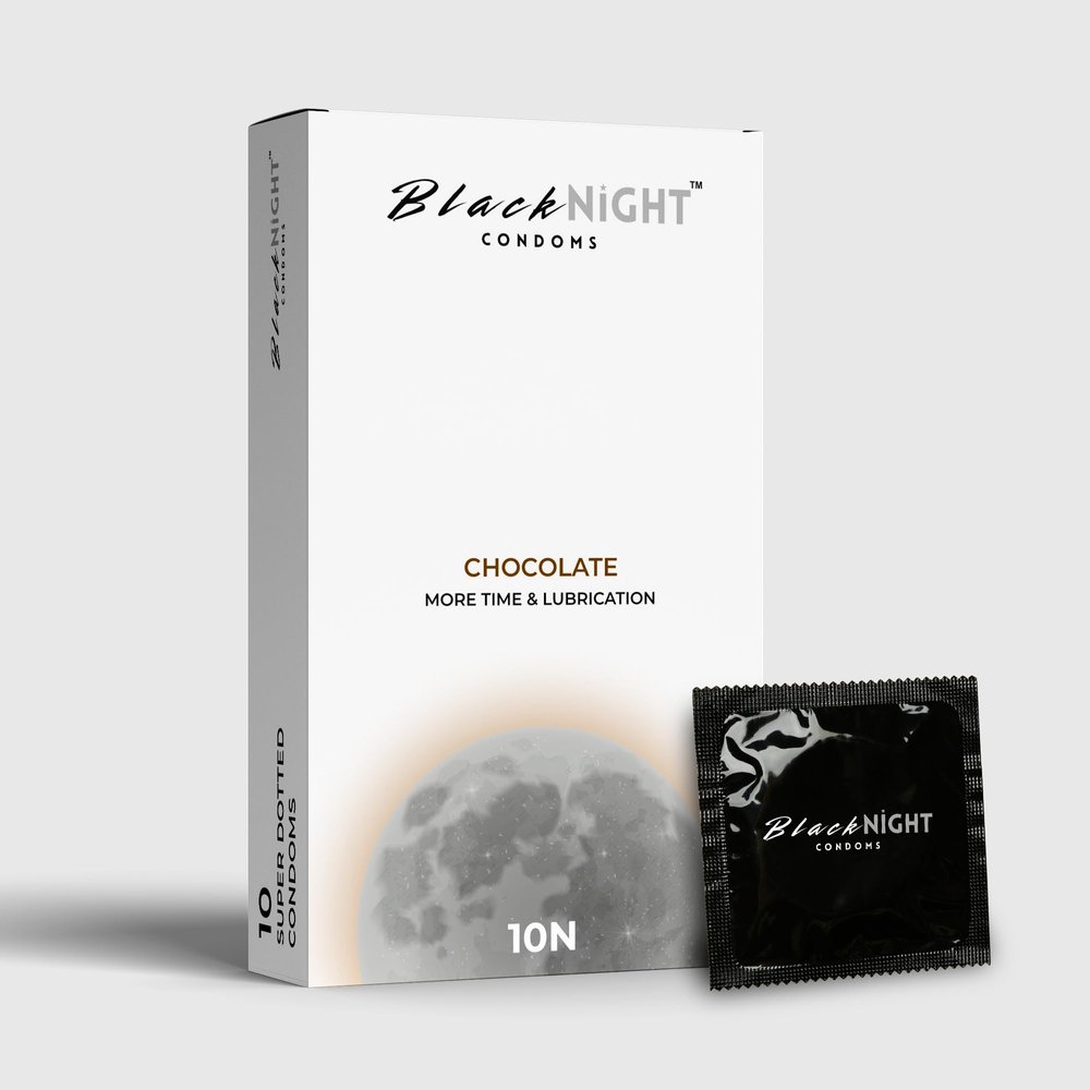 BlackNight More Time & Super Dotted Flavored Condoms for Men Honeymoon Special Pack of 10 (Lubricated, Premium Latex, Dotted, Flavored) (Pack Of 1, Chocolate)