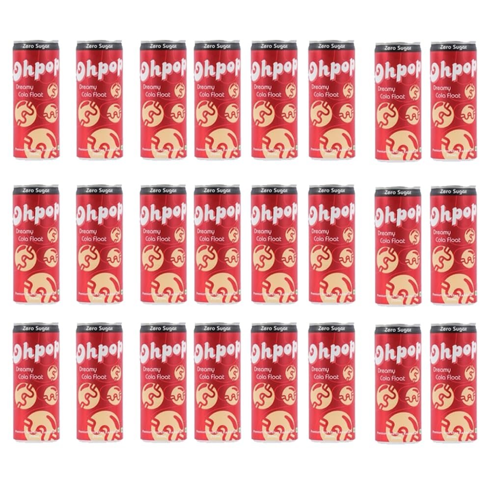 Ohpop Dreamy Cola Float - Pack of 24 (250ml Each), Zero Sugar/Sugar Free/Zero Calories Premium Sparkling Refresher With Green Tea Extract, Caffeine-Free