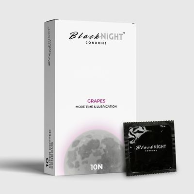 BlackNight More Time & Super Dotted Flavored Condoms for Men Honeymoon Special Pack of 10 (Lubricated, Premium Latex, Dotted, Flavored) (Pack Of 1, Grapes)