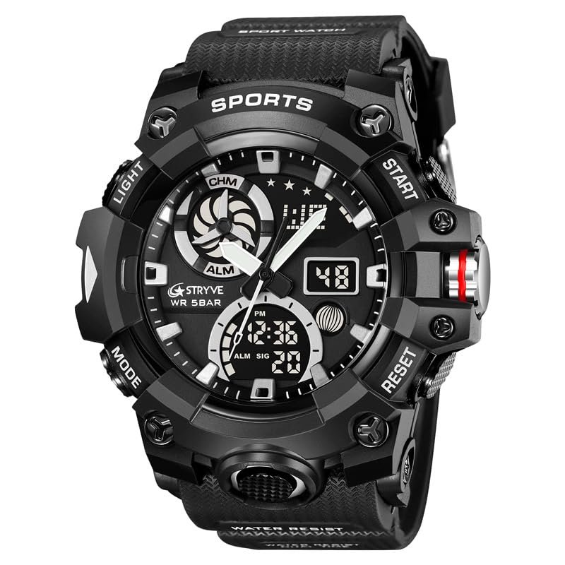 LUOLINGONGJUE Men's Waterproof Sports Watch | Luminous Multi-Function Chronograph | 50M Water Resistant | Round Dial | Electronic Fashion Timepiece