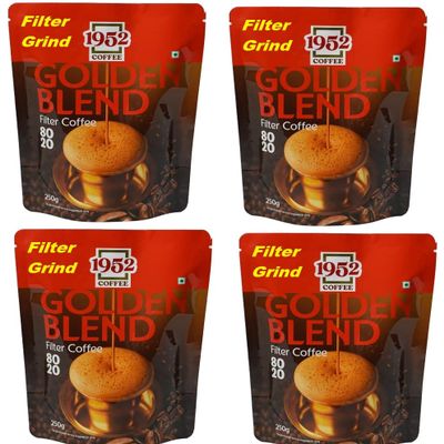 1952 - Golden Blend Filter Grind South Indian Filter Coffee Powder - Blend of Handpicked Chigmagalur Coffee with Slow-Roasted Perfectly Grounded Chicory (Pack of 4)