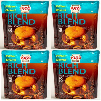 1952 - Rich Blend Filter Grind | South Indian Filter Coffee Powder - Blend of Handpicked Chigmagalur Coffee with Slow-Roasted Perfectly Grounded Chicory (Pack of 4)