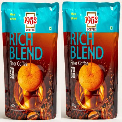1952 - Rich Blend Nice Grind | South Indian Filter Coffee Powder - Blend of Handpicked Chigmagalur Coffee with Slow-Roasted Perfectly Grounded Chicory (Pack of 2)
