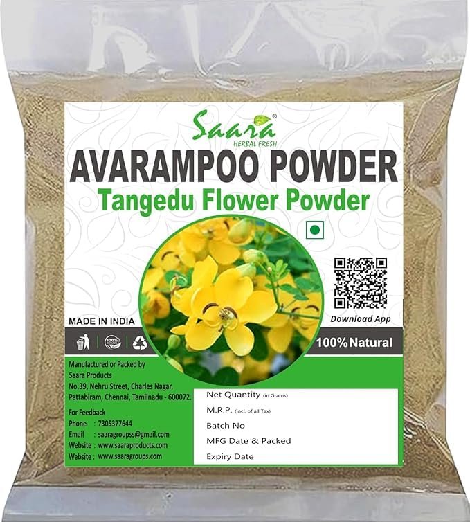 Saara HERBAL FRESH Pure Seena Flower Powder, 100g, Senna Auriculata, Avarampoo, Tangedu Flower Powder, 100g