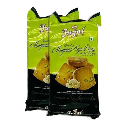 Jugal Bakers Kaju Pista Bakery Cookies (Pack of 2, 200gm Each) Premium Cashew Pistachio Biscuits, Sweet & Crunchy Baked Biscuit, Dry Fruits Cookies, Healthy Tea Time Snacks