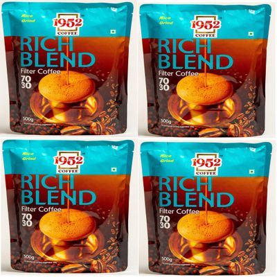 1952 - Rich Blend Nice Grind | South Indian Filter Coffee Powder - Blend of Handpicked Chigmagalur Coffee with Slow-Roasted Perfectly Grounded Chicory (Pack of 4)