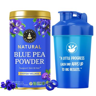 Rishi Natural Blue Pea Powder (25 Grams + Shaker) - Blue Matcha | Blue Latte for Hair, Glowing Skin, Eyesight & Digestion