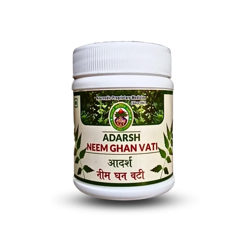 Adarsh Ayurvedic Pharmacy Neem Ghan Vati  Natural Blood Purifier & Immunity Support  Supports Skin Health & Digestion  100% Ayurvedic Neem Extract | 20 gm
