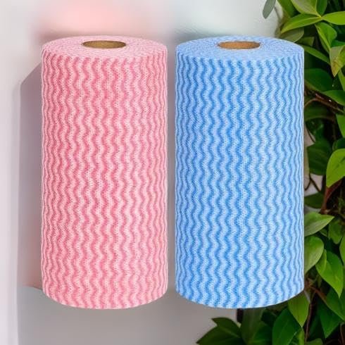 CHALIA kitchen tissue paper Multipurpose Non Woven Fabric Non-Woven Kitchen Disposable Cleaning Nonstick Wiping House Cleaning Cloth Duster Washcloth Reusable Cleaning Cloths, Wavy Pattern,2 Rolls