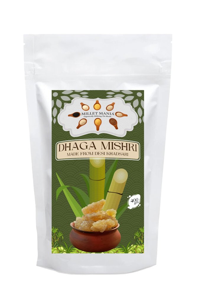 Millet Mania Dhaga Mishri (400g) | Original Khandsari Sugar Crystals | Unrefined, Sulphur-Free Sweetener | Ayurvedic Digestive & Cooling Sweetener for Kids & Adults | Ancient Sweetness for Drinks, Milk, Prasad & Pooja
