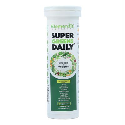 Elemensis Naturals Super Greens Daily Effervescent Tablets | Lemon Lime Flavor Green Supplement with Spirulina, Amla, Fenugreek, Alfalfa, Aloe Vera, Spinach, Green Tea, Wheatgrass, Ashwagandha, Barley Grass| Detox, Immunity & Energy support (15 Table
