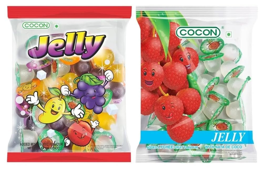 Cocon Jelly Fruit Snacks Assorted & Lychee Flavors with Nata de Coco Juicy & Chewy Mini Cups Kids & Party Treats (Pack of 2)