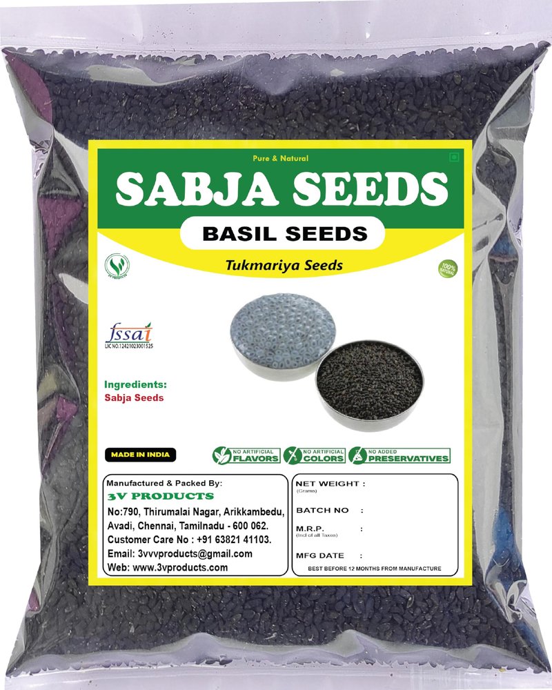 3V PRODUCTS Basil Seeds | Sabja | Tukmaria Seeds 100 Gram for Reduces Body Heat Food (Raw)