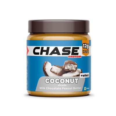 Chase High Protein Peanut Butter Creamy 400g | With Isolate Whey & 120g Protein in Jar | 12g Per Serve | Milk Chocolate Coconut Flavour with Coconut Shreds | Nut Butter for Breakfast, Fitness & Gym