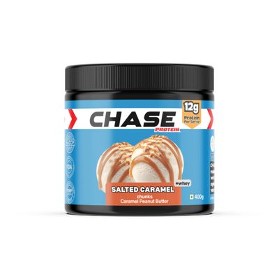 Chase High Protein Peanut Butter Creamy 400g | With Isolate Whey & 120g Protein in Jar | 12g Per Serve | Salted Caramel Flavour with Chunks | Healthy Nut Butter Spread for Breakfast, Fitness, Gym