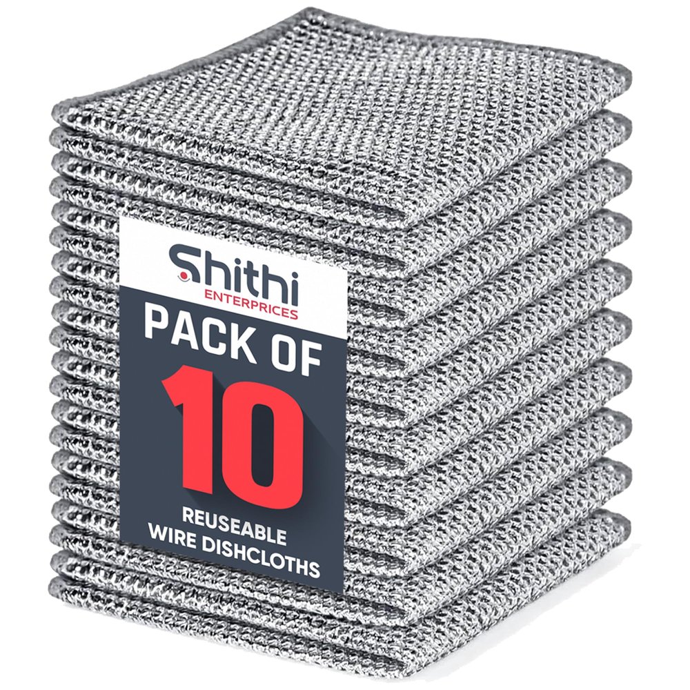 SHITHI ENTERPRISES Kitchen Multipurpose Reusable Wire Dishwashing Rags Stainless Steel Dishcloth Scrubber for Washing Dishes, Kitchen, Stove Cleaning Stainless Steel Wired Scrubber (Pack of 10)