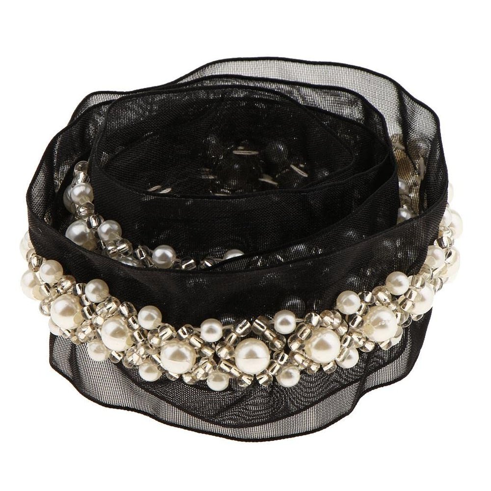 ATORSE 1Yard Pearl Beaded Embroidery Mesh Lace Trim Ribbon for Sewing Wedding Bridal Dress Decoration Black|Crafts|Sewing|Embellishments & Finishes|Trims