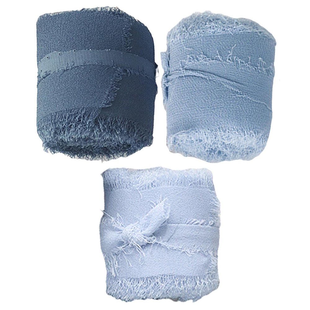 ATORSE 3 Rolls Fringe Chiffon Silk Ribbon 2" X 5 Yards Gifts Wrapping Blue Series|Crafts|Sewing|Embellishments & Finishes|Trims