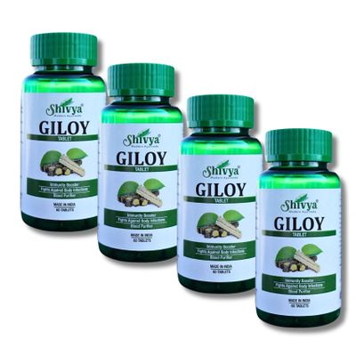 A SHIVYA Product- Giloy Tablets with 100% Pure Giloy Extract | Ayurvedic Immunity Booster | Protects against Infections | Improves Liver Function |100% Ayurvedic & Vegetarian (60 Tabs x 4), 240 Tabs