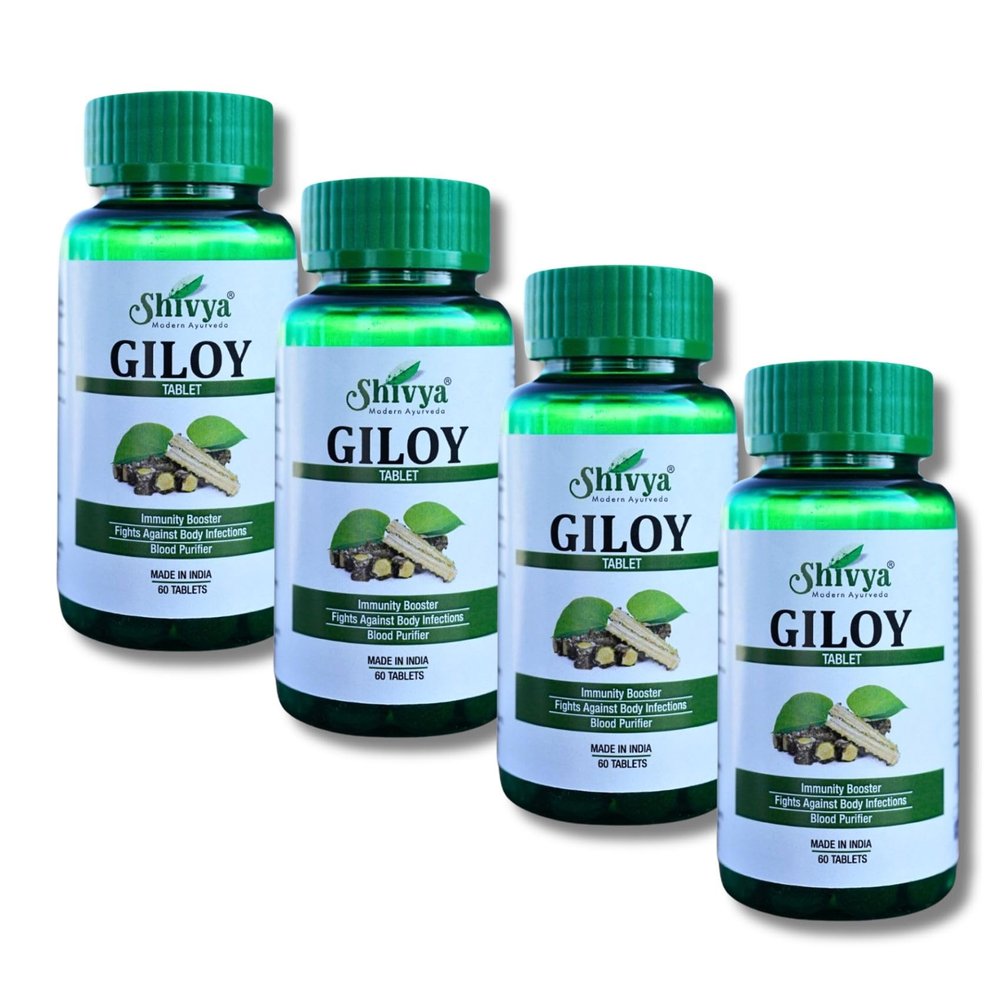 A SHIVYA Product- Giloy Tablets with 100% Pure Giloy Extract | Ayurvedic Immunity Booster | Protects against Infections | Improves Liver Function |100% Ayurvedic & Vegetarian (60 Tabs x 4), 240 Tabs