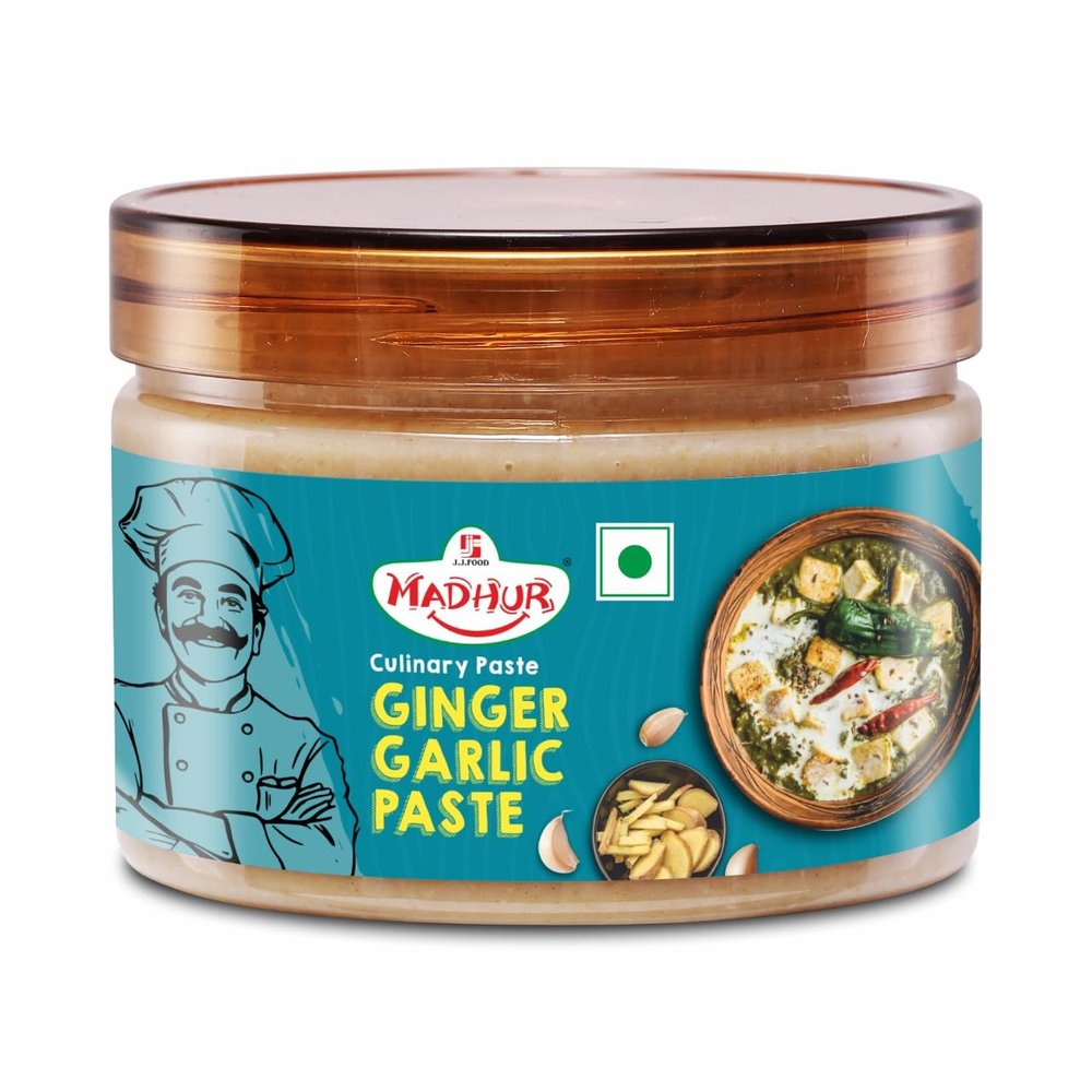 Madhur Ginger Garlic Paste -300g Tin Pack -Blend of Adrak & Lehsun for Indian Recipes -Ideal for Gravies -Curries -and Marinades -Bold -Flavorful Cooking Paste -Made in India