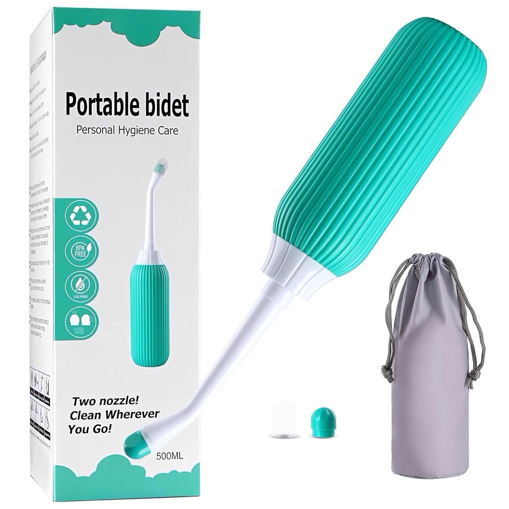 Evorza Bottle for Postpartum Essentials 17 oz, Feminine Care, Travel Bidet Portable Bidet with 2 Food Grade Silicone Nozzles, Travel Bag, Cleaning Brush, 450 ml Large Capacity