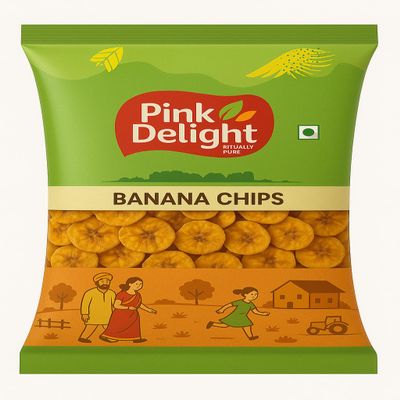 Pink Delight Kerala Banana Chips, Healthy Snack, Original Style, 180g Pack