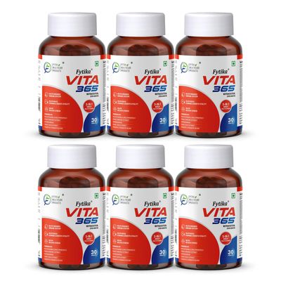 Fytika Vita 365, 3 in 1 Multivitamin - Boosts Energy, Gut Health, Manages Stress, Ashwagandha, Probiotics, Ginseng, For Men, Women - 180 Tablets (Pack of 6)