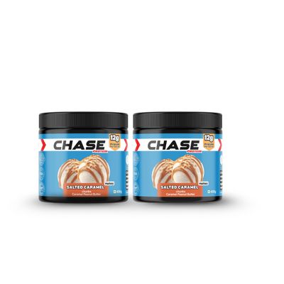 Chase High Protein Peanut Butter Creamy 400g x 2 | With Isolate Whey & 120g Protein in Jar | 12g Per Serve | Salted Caramel Flavour with Chunks | Healthy Nut Butter Spread for Breakfast, Fitness, Gym