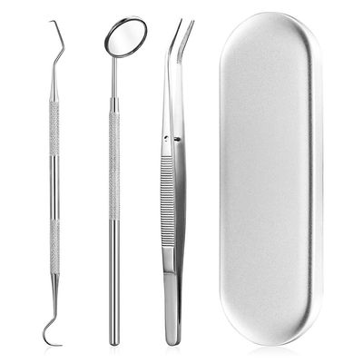 CoolShef 3Pcs Dental Kit with Case Stainless Steel Plaque Remover for Teeth, Professional Teeth Cleaning Tools Including Dental Mirror, Tweezers & Probe for Oral Care