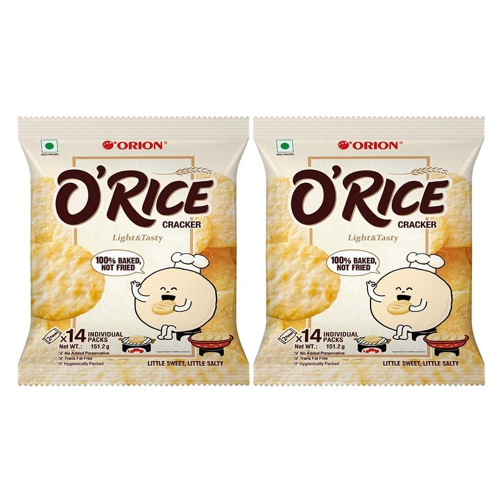 O'Rice Crackers, Light & Tasty, 14 Individual Packs, 151.2g, Pack of 2