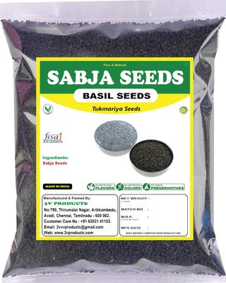3V PRODUCTS Basil Seeds | Sabja | Tukmaria Seeds 500 Gram for Reduces Body Heat Food (Raw)