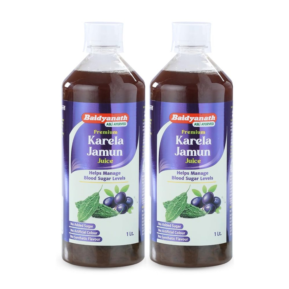 Baidyanath Premium Karela Jamun Juice - 1L (Pack of 2) | Supports Healthy Blood Sugar Levels Naturally |