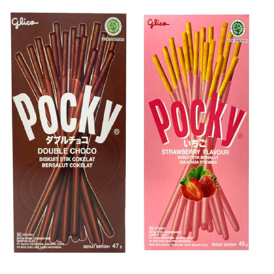 Pocky Double Choco Cream Covered Biscuit Stick (47g) And Pocky Strawberry (45g) | Imported