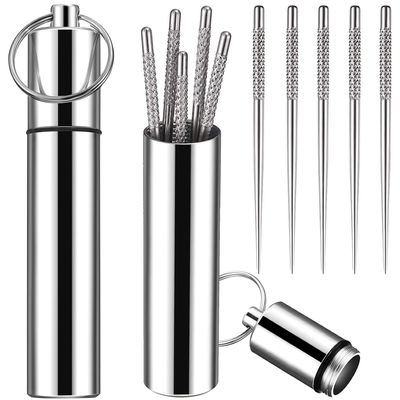 Glamore Point Portable Mini Pocket Toothpick Holder with 10 Pieces Reusable Titanium Toothpicks Waterproof Toothpick Case Toothpick Fruit Picks with Keyring for Outdoor Picnic Camping