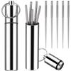 Glamore Point Portable Mini Pocket Toothpick Holder with 10 Pieces Reusable Titanium Toothpicks Waterproof Toothpick Case Toothpick Fruit Picks with Keyring for Outdoor Picnic Camping view 1