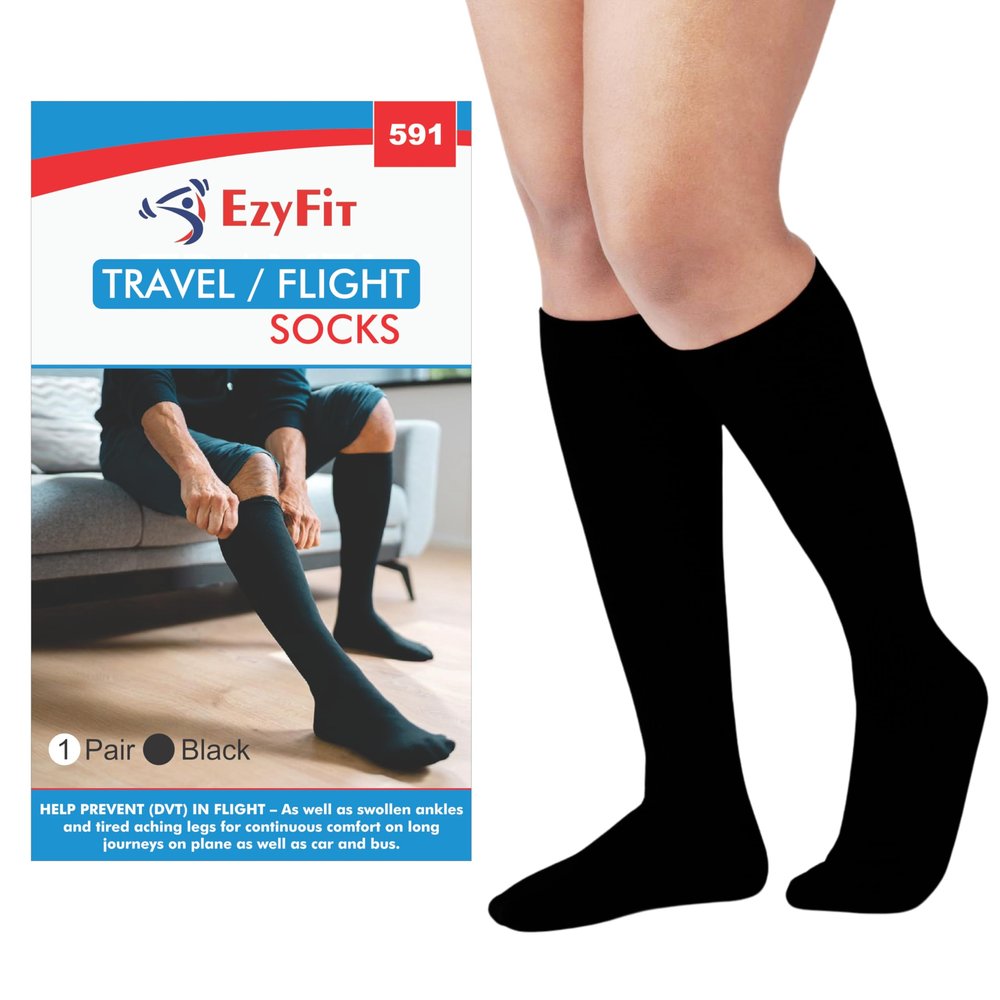 EZYFIT Compression Socks Flight Socks | 18-21 mmHg at Ankle | Relieves tired and aching legs,pain and swellings | Ideal for Frequent Flyers, Pregnant Women Desk Job Workers, and Long Hour Standing (Medium)