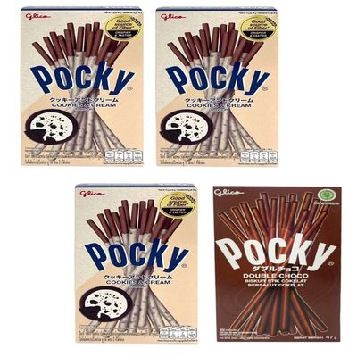 Pocky Double Choco Covered Biscuit Stick (Pack Of 1 * 47g) And Pocky Cookies & Cream (Pack Of 3 * 40g) | Imported