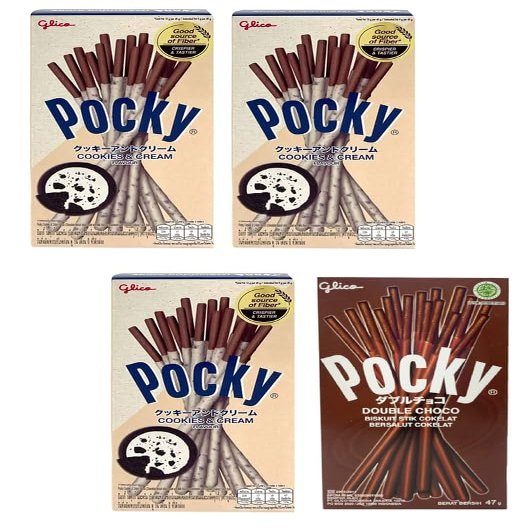 Pocky Double Choco Covered Biscuit Stick (Pack Of 1 * 47g) And Pocky Cookies & Cream (Pack Of 3 * 40g) | Imported