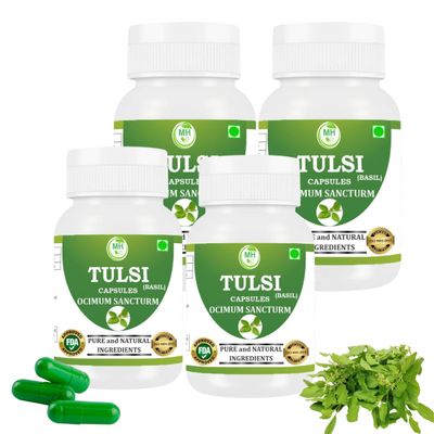 Morsan Healthcare TULSI Capsules 60 Veg Capsules | Pure Holy Basil Extract (Ocimum sanctum) | Natural Ayurvedic Herbal Supplement | Plant-Based Formula | Pack of 4