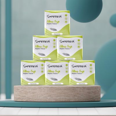 SUPEREVA Tissue Paper Napkins (100 Sheets Each) | Soft, Skin-Friendly, Absorbent & Disposable | Ideal for Home, Office, Travel, Events & Daily Use Hygienic & Value Pack (6)