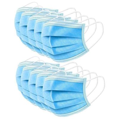 Disposable Face Masks, 3-Ply Protection, Elastic Ear Loops, Light Blue, Pack of 10