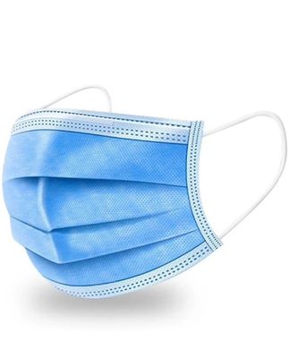 Disposable 3-Ply Face Mask, Blue, Elastic Ear Loops