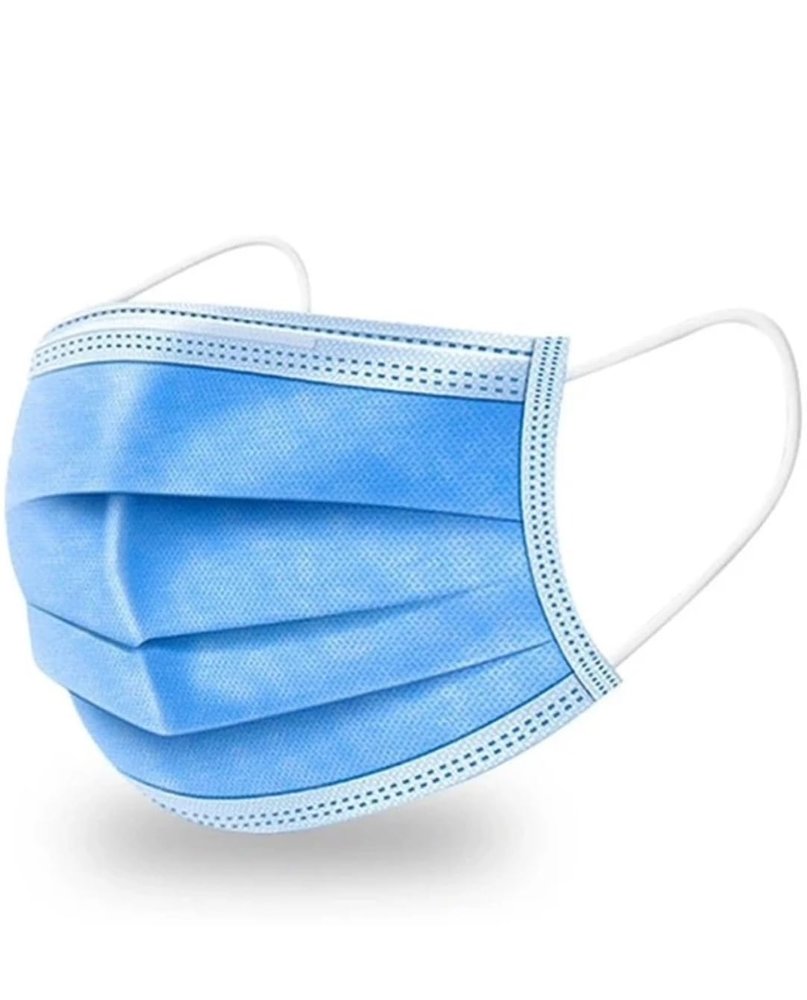 Disposable 3-Ply Face Mask, Blue, Elastic Ear Loops