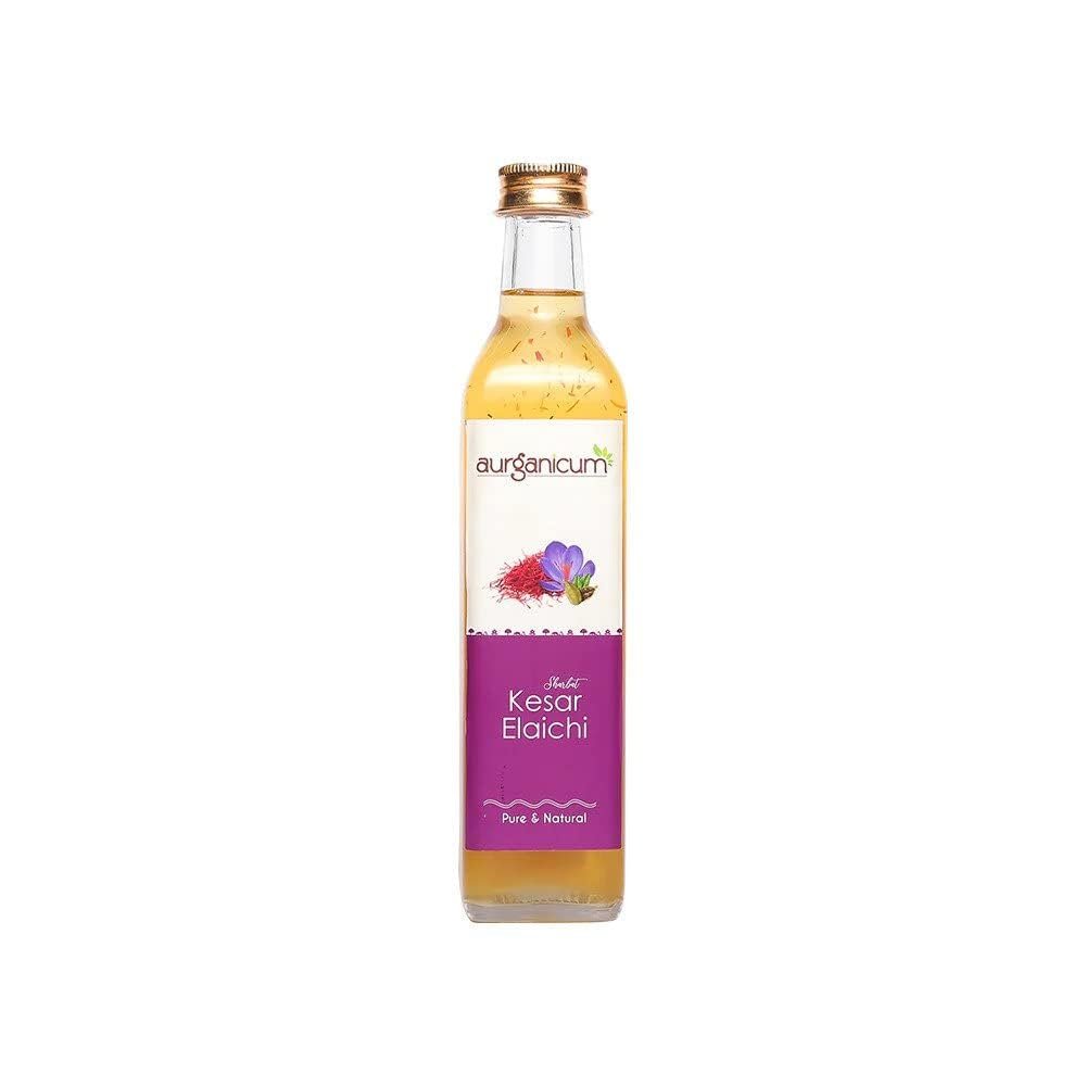 Kesar Elaichi Sharbat Natural, Saffron & Cardamom Infused Beverage Refreshing & Aromatic Delight in 500 ml Bottle. (Glass)