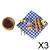 Fashion My Day 3xMini Miniature Bread Picnic Cloth with Basket 1/12 Doll House Blue Plaid | Modern | Clothes & Accessories | Dolls view 2