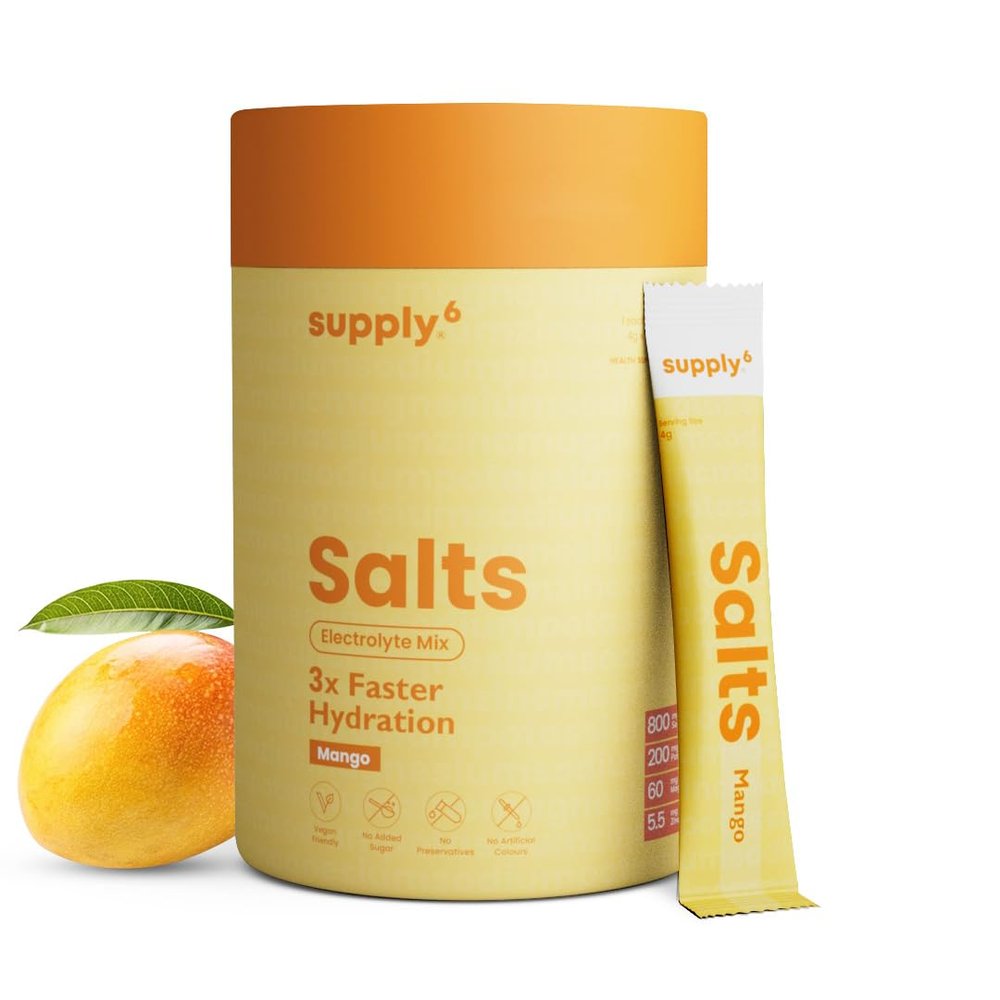 Supply6 Salts | Electrolyte Mix | Zero Added Sugar | Sodium, Potassium, Magnesium, Zinc & Fiber | Keto Friendly, Vegan Friendly, No Preservatives (36 Servings, Mango),Powder