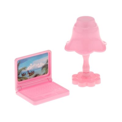Fashion My Day 5xDollhouse Miniature Laptop Table Lamp Set Study Room Accessory Pink | Modern | Clothes & Accessories | Dolls